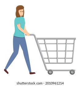 Housewife shop cart icon cartoon vector. Woman household. House multitask
