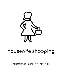 Housewife shopping icon. Trendy modern flat linear vector Housewife shopping icon on white background from thin line People collection, editable outline stroke vector illustration