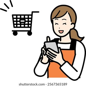 Housewife shopping online with smartphone.