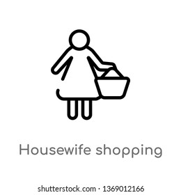 housewife shopping vector line icon. Simple element illustration. housewife shopping outline icon from humans concept. Can be used for web and mobile