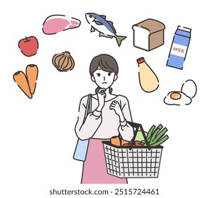 A housewife thinking about what to buy when shopping
