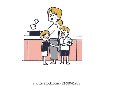  Housewife tired of children's fights, a woman who is busy with daily chores