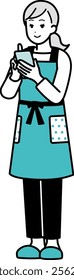Housewife using a smart phone Full body.