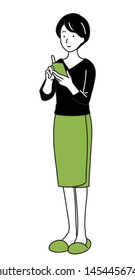 A housewife using a smartphone.
