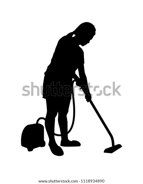 Housewife Vacuum Cleaner Silhouette Vector Stock Vector Royalty Free 1118934890 Shutterstock 