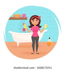 Housewife washes a bath