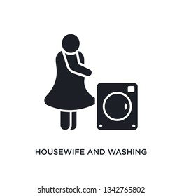 housewife and washing machine isolated icon. simple element illustration from humans concept icons. housewife and washing machine editable logo sign symbol design on white background. can be use for