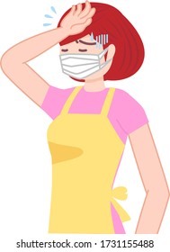 Housewife wearing a mask and feeling like heat stroke.