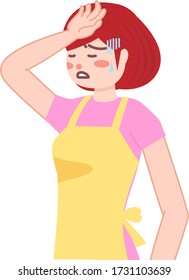 Housewife who is getting hot and suffering from heat stroke.