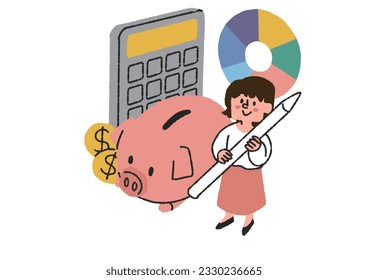 A housewife who keeps a household account book Illustrations of money-related occupations such as financial planners, accountants, and tax accountants