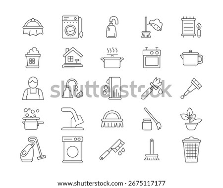 Housework Icon Bundle Line Art Style Template