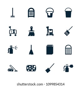 Housework icon. collection of 16 housework filled icons such as cleaning tools, broom, dustpan, bucket, washing machine, sponge. editable housework icons for web and mobile.