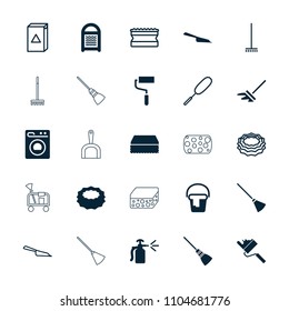 Housework icon. collection of 25 housework filled and outline icons such as dustpan, sponge, roller, spray bottle. editable housework icons for web and mobile.