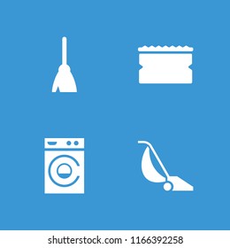 Housework icon. collection of 4 housework filled icons such as vacuum cleaner, broom, washing machine. editable housework icons for web and mobile.