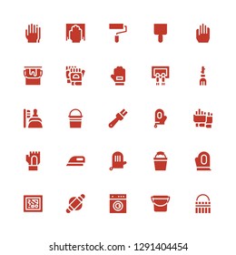 housework icon set. Collection of 25 filled housework icons included Bucket, Laundry, Roller, Painting, Gloves, Glove, Ironing, Brush, Dustpan, Broom, Paint bucket, Paint brush