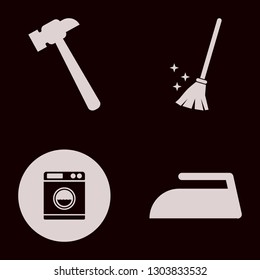 housework icon set with iron, washer and hammer vector illustration