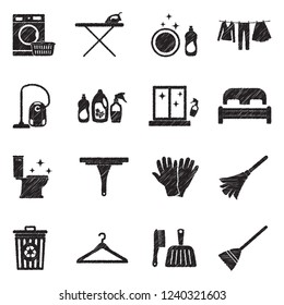 Housework Icons. Black Scribble Design. Vector Illustration.