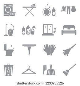Housework Icons. Gray Flat Design. Vector Illustration. 