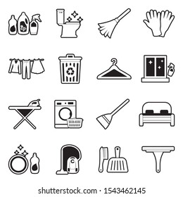 Housework Icons. Line With Fill Design. Vector Illustration.