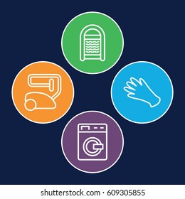 Housework icons set. set of 4 housework outline icons such as washing machine, gloves, vacuum cleaner