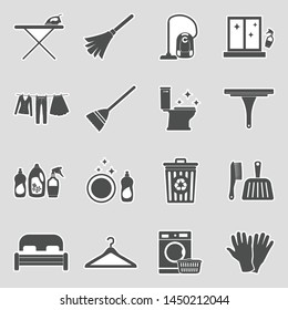 Housework Icons. Sticker Design. Vector Illustration.