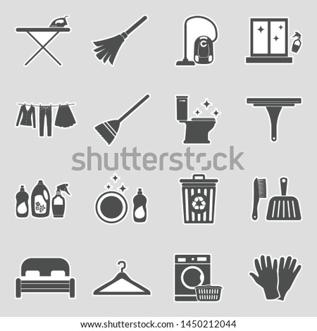 Housework Icons. Sticker Design. Vector Illustration.