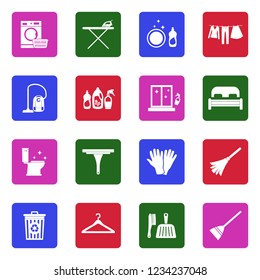 Housework Icons. White Flat Design In Square. Vector Illustration. 