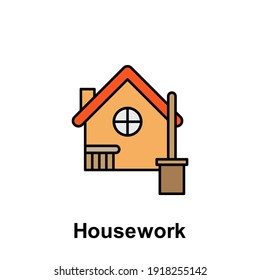 icono de esquema de trabajo doméstico. Elemento de icono de ilustración del día laboral. Los signos y símbolos se pueden utilizar para web, logotipo, aplicación móvil, interfaz de usuario, UX