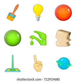 Housework service icon set. Cartoon set of 9 housework service vector icons for web design isolated on white background