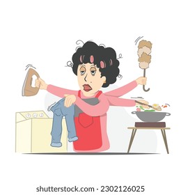 Housework set vector isolated. Collection of women doing house work.