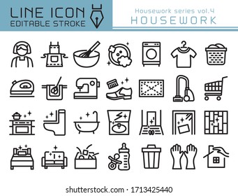 Housework vector icon set. Editable line stroke.