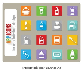 Houshold chemicals icons set in flat design with long shadow