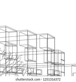 housing architectural drawing vector 3d illustration