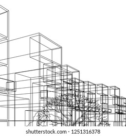 housing architectural drawing vector 3d illustration