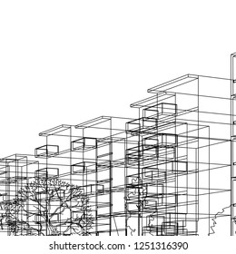 housing architectural drawing vector 3d illustration