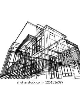 housing architectural drawing vector 3d illustration