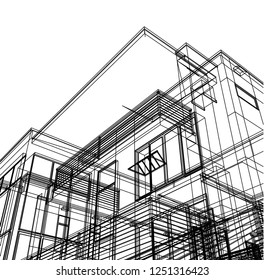 housing architectural drawing vector 3d illustration
