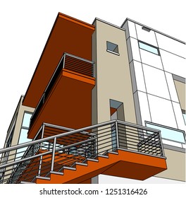 housing architectural drawing vector 3d illustration