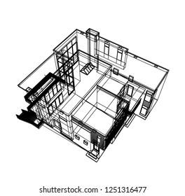 housing architectural drawing vector 3d illustration