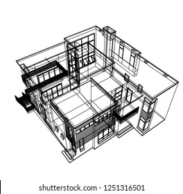 housing architectural drawing vector 3d illustration