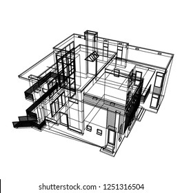 housing architectural drawing vector 3d illustration