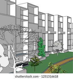 housing architectural drawing vector 3d illustration