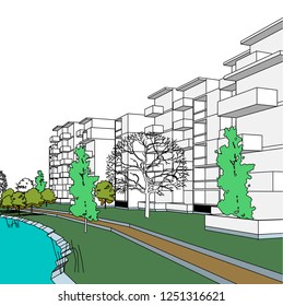 housing architectural drawing vector 3d illustration