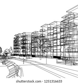 housing architectural drawing vector 3d illustration