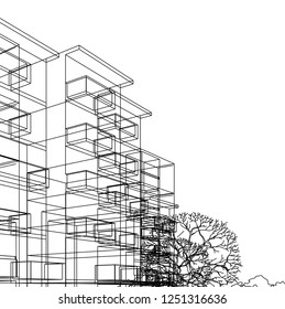 housing architectural drawing vector 3d illustration