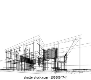 housing architecture drawings 3d illustration