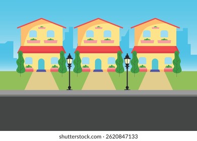 Housing area Concept. Colored flat vector illustration isolated