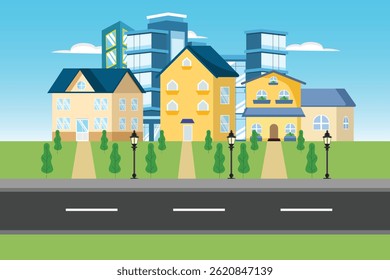 Housing area Concept. Colored flat vector illustration isolated