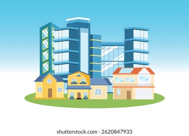 Housing area Concept. Colored flat vector illustration isolated