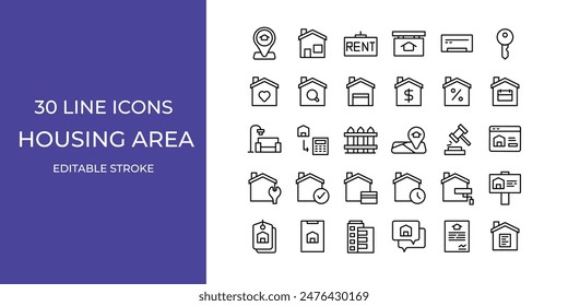 Housing area icon illustration stock editable stroke. house rental, key, house sell and more